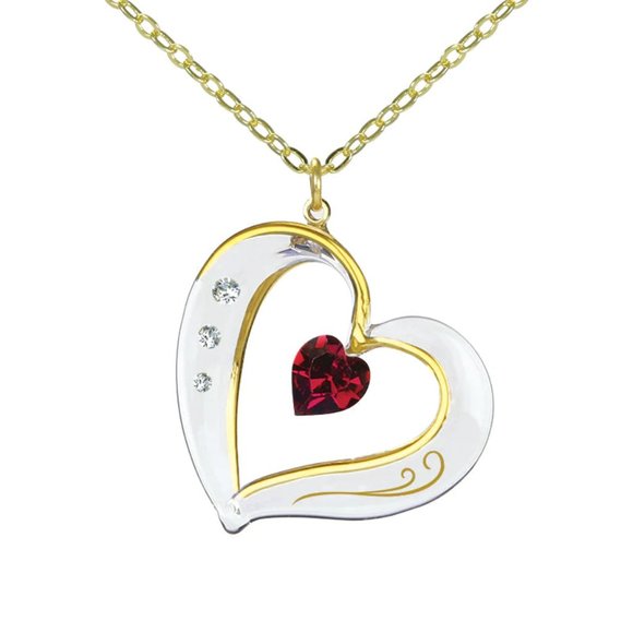 GLASS BARON Jewelry - January Birthstone Ribbon Heart Necklace in Gift Box